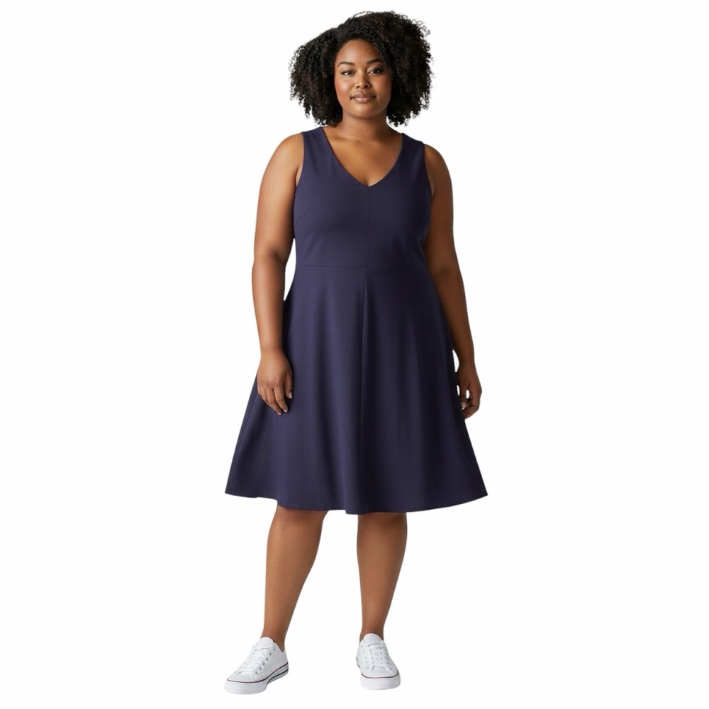 Lands End Sleeveless Dark‎ Blue V-Neck Dress Women's Size 26 W